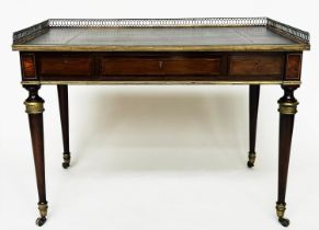 BUREAU PLAT, early 20th century French Directoire style mahogany, gilt metal inlaid and mounted with