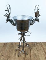 CHAMPAGNE BATH ON STAND, 107cm high, 70cm wide, faux antler design to stand, stag head detail to