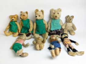 A COLLECTION OF ASSORTED TEDDY BEARS, including five Steiff plus four various others, 1930's and