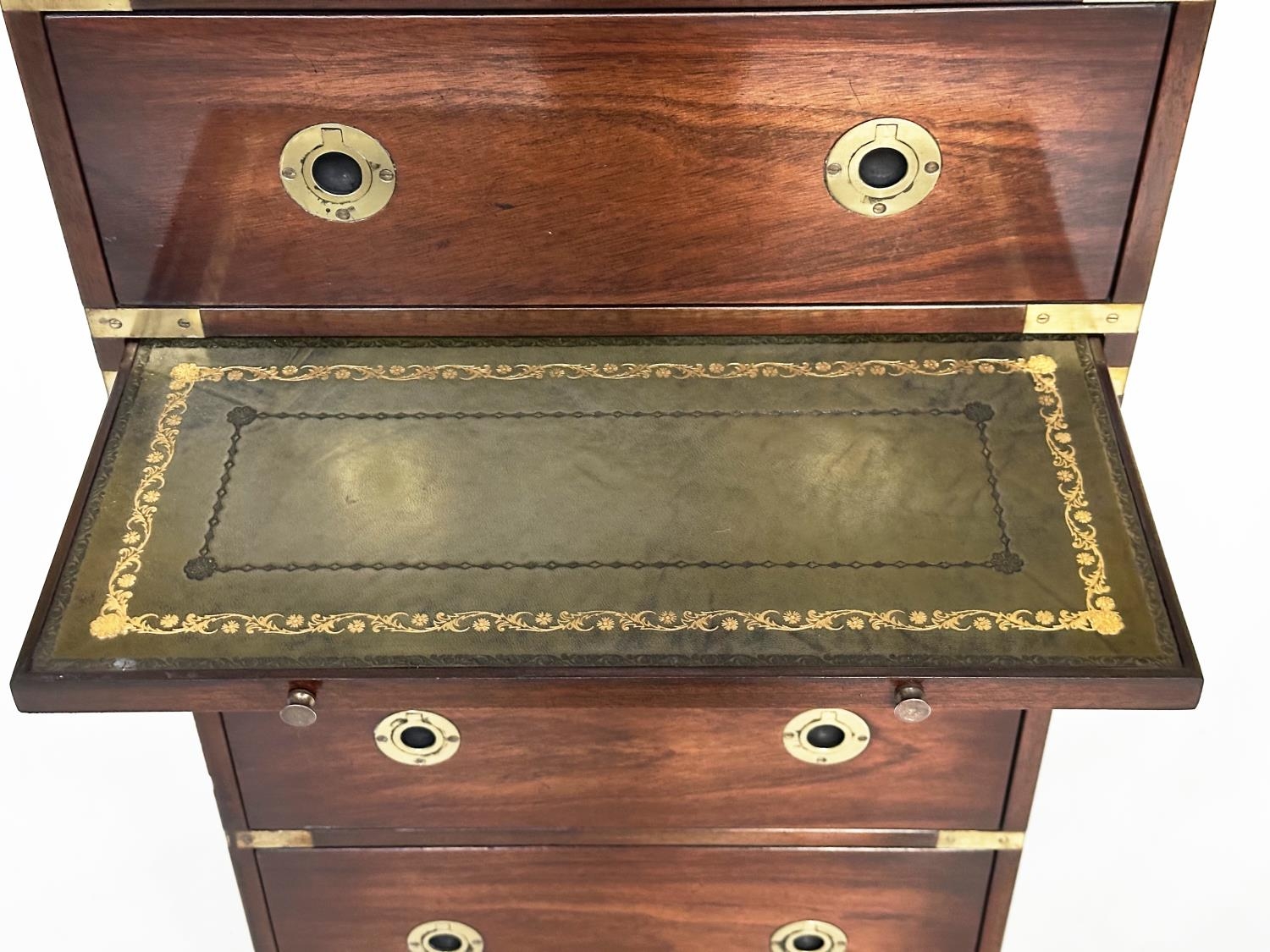 TALL CHEST, campaign style mahogany and brass bound with six drawers and slide, 111cm H x 46cm W x - Image 4 of 7