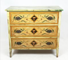 COMMODE, Italian 18th century design, neoclassical painted with three long drawers, 80cm H x 85cm