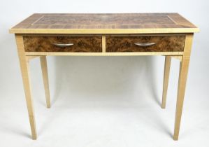 ATTRIBUTED TO DAVID LINLEY WRITING/SIDE TABLE, sycamore, burr walnut and inlaid with two frieze