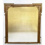 OVERMANTEL MIRROR, late 19th century giltwood and composition rectangular with arched and beaded