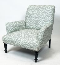 BERGERE, 79cm H x 76cm, Napoleon III manner ebonised in Ian Sanderson patterned fabric.