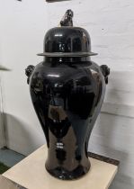PAOLO MOSCHINO TEMPLE JAR, with cover, black imperial glazed ceramic, 90cm H approx.