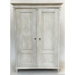 ARMOIRE, 19th century French grey painted with two panelled doors enclosing full height hanging,