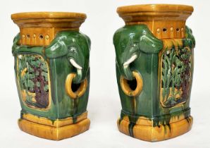 ELEPHANT STANDS, a pair, Chinese style sancai ceramic with pierced sides, 49cm H x 38cm W x 21cm