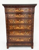 DUTCH TALL CHEST, 19th century mahogany and satinwood marquetry with six long drawers, 154cm H x