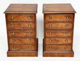 BEDSIDE CHESTS, a pair, George III design figured walnut and crossbanded, each with four drawers,