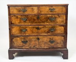 CHEST, George I circa 1720, figured walnut, crossbanded and quarter veneered, two short above