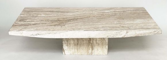 TRAVERTINE LOW TABLE, 1970's Italian travertine marble rectangular with shaped sides and plinth base
