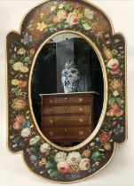 PAINTED WALL MIRROR, 1950's style shaped oval hand painted broad floral frame, 80cm x 120cm H.