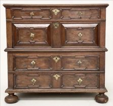 WILLIAM & MARY OAK CHEST, late 17th century English with four long moulded and panelled drawers.