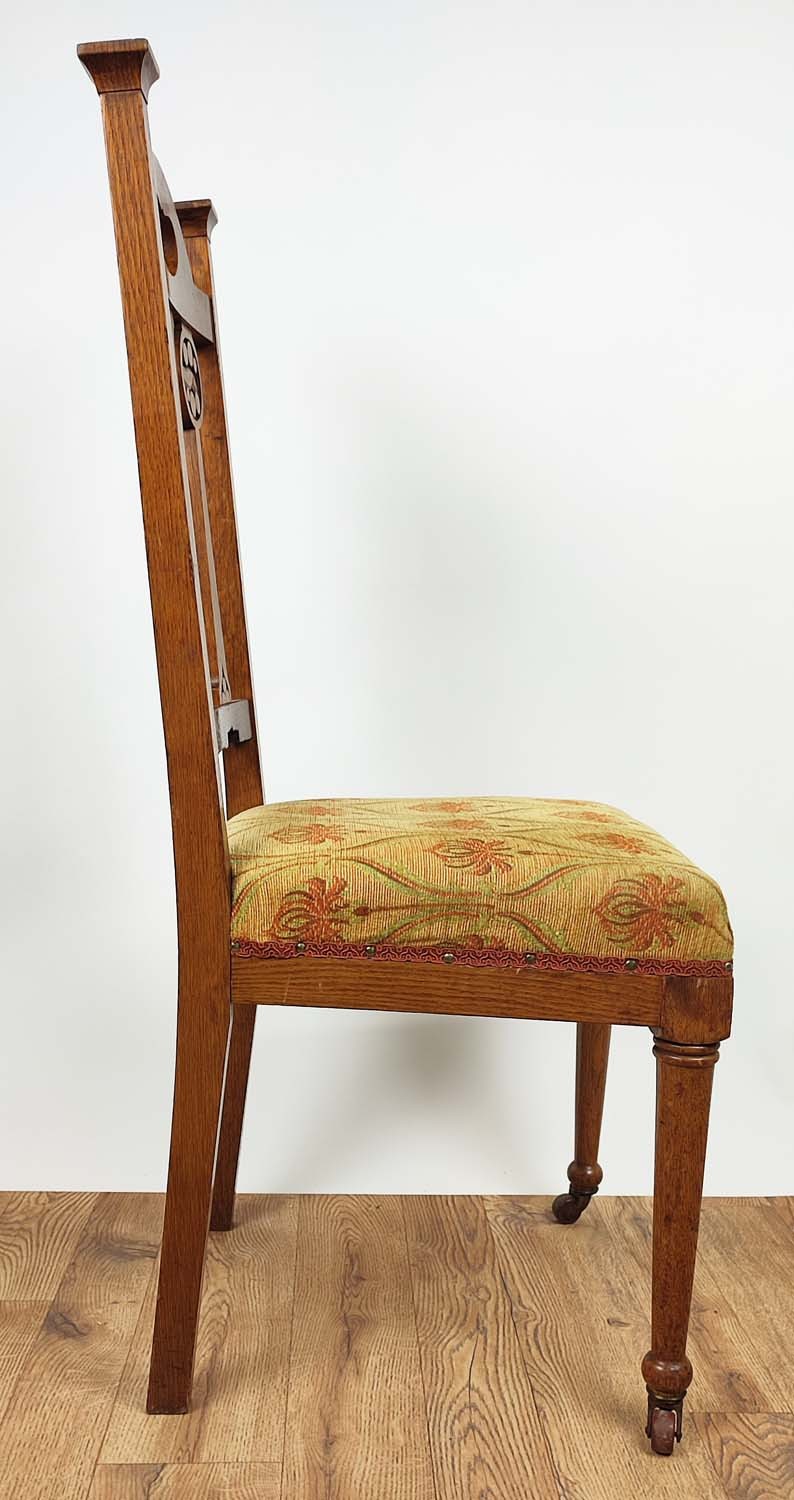 ARTS AND CRAFTS SIDE CHAIRS, a pair, circa 1905 oak the back-splats with carved roundels, - Image 8 of 10