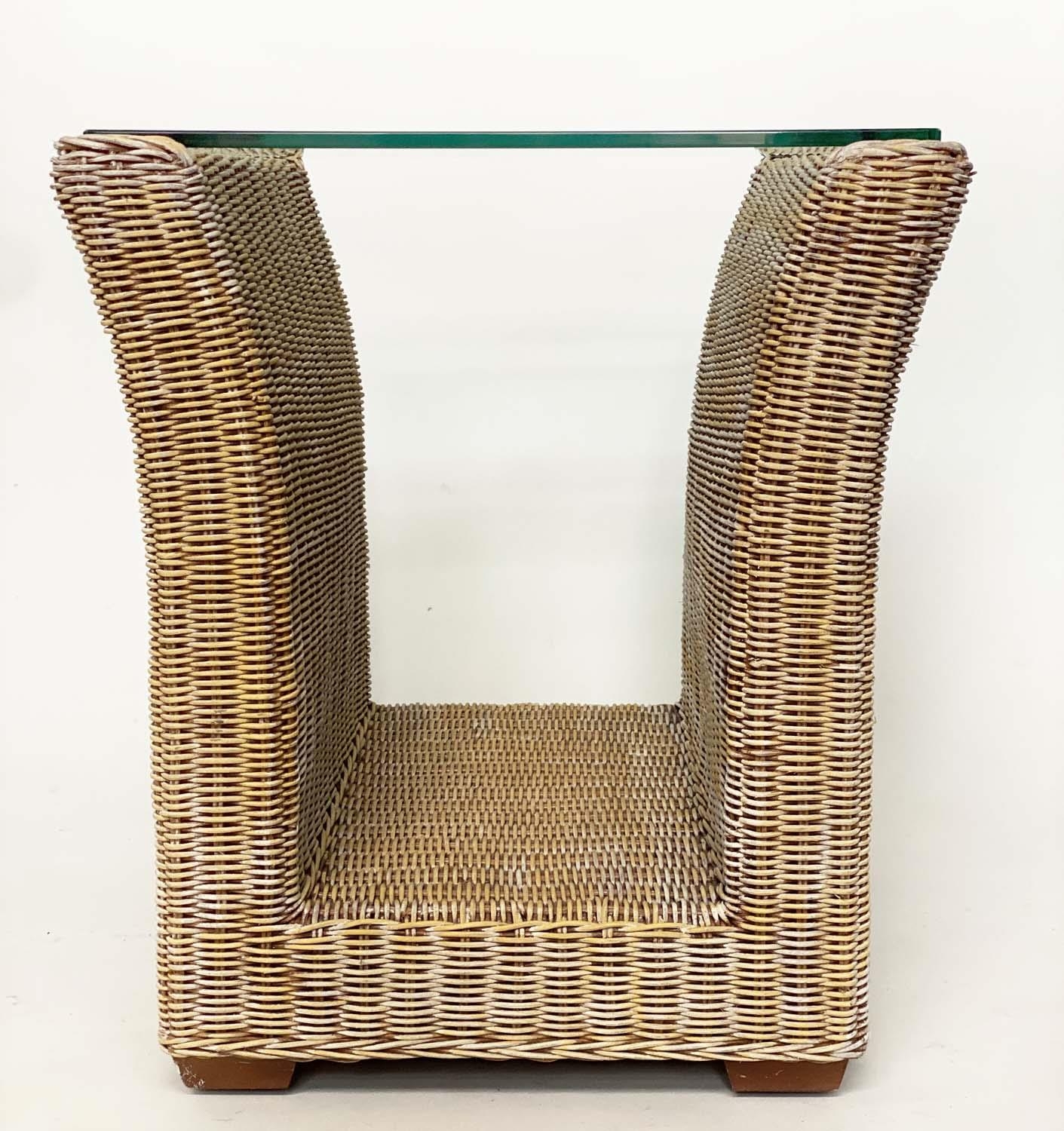 LAMP/OCCASIONAL TABLES, a pair, 1970s woven cane and rattan frame of 'U' form with beveled - Image 11 of 11