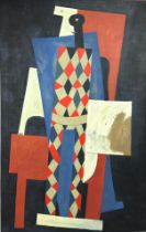 AFTER PABLO PICASSO (1881-1973), 'Harlequin', oil on canvas, 180cm x 105cm.