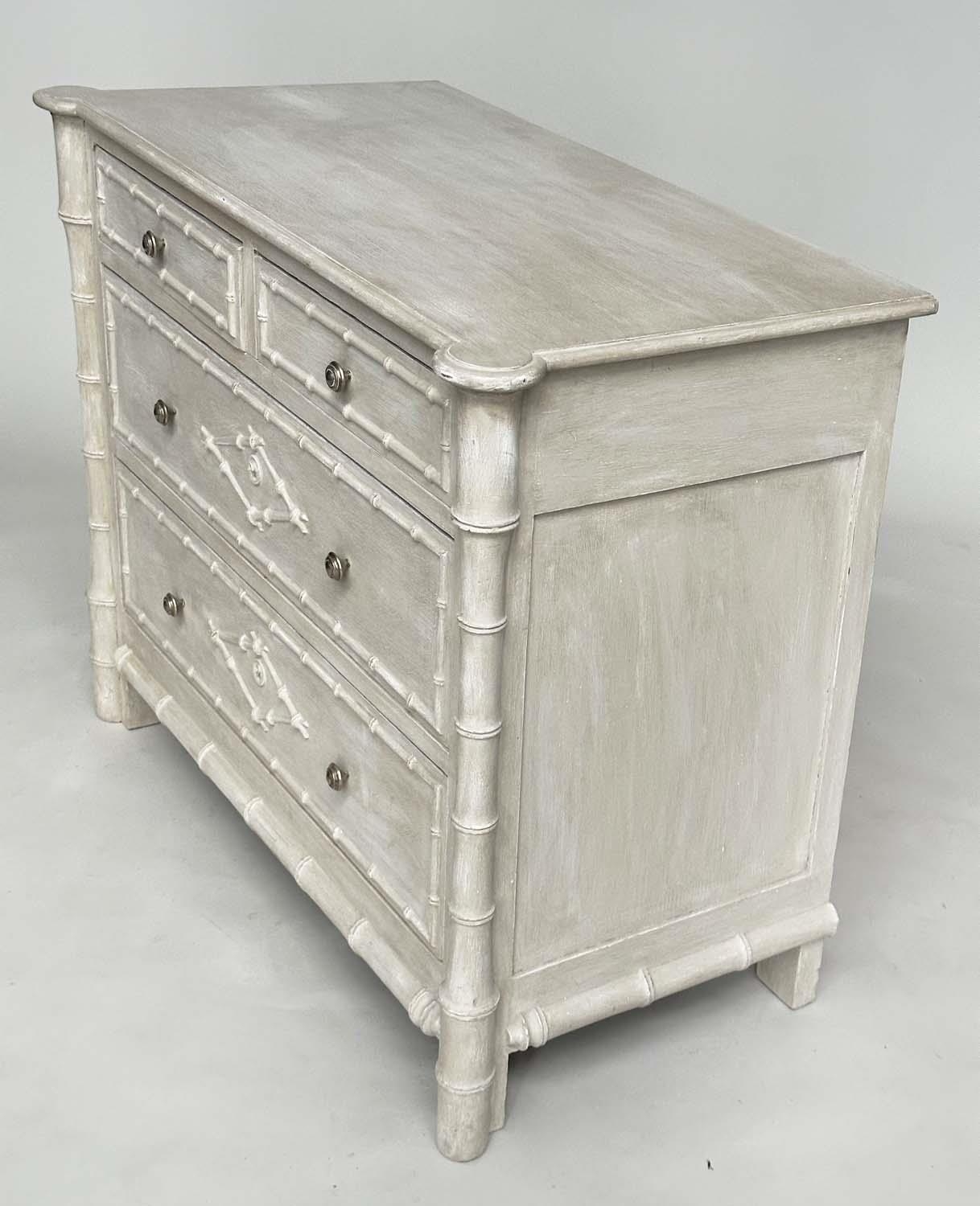 FAUX BAMBOO CHEST, 19th century traditionally grey painted with two short above two long drawers, - Image 6 of 6