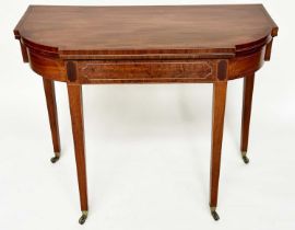 TEA TABLE, George III figured mahogany and boxwood line inlaid of D outline foldover, 92cm W x