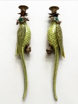 PARROT WALL SCONCES, a pair, Continental style painted porcelain and gilt metal mounted, 47cm H. (2)