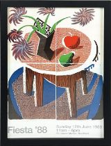 DAVID HOCKNEY, 'Flowers, Apple and Pear on a Table' lithograph, 61cm x 41cm, framed, published 1986.