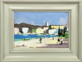 CECIL ROCHFORT D'OYLY-JOHN (British 1906-1993), 'Cannes Bay', oil on canvas, 24cm x 35cm, framed.