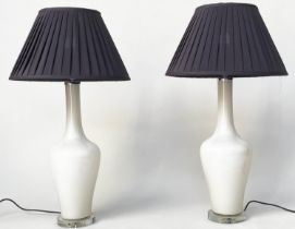OPALINE TABLE LAMPS, a pair, opaline glass and chrome of vase form with shades, 80cm H. (2)