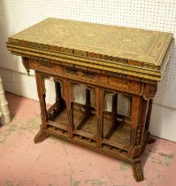 SYRIAN GAMES TABLE, 78cm H x 83cm x 41cm, inlaid with folding top, with central section which