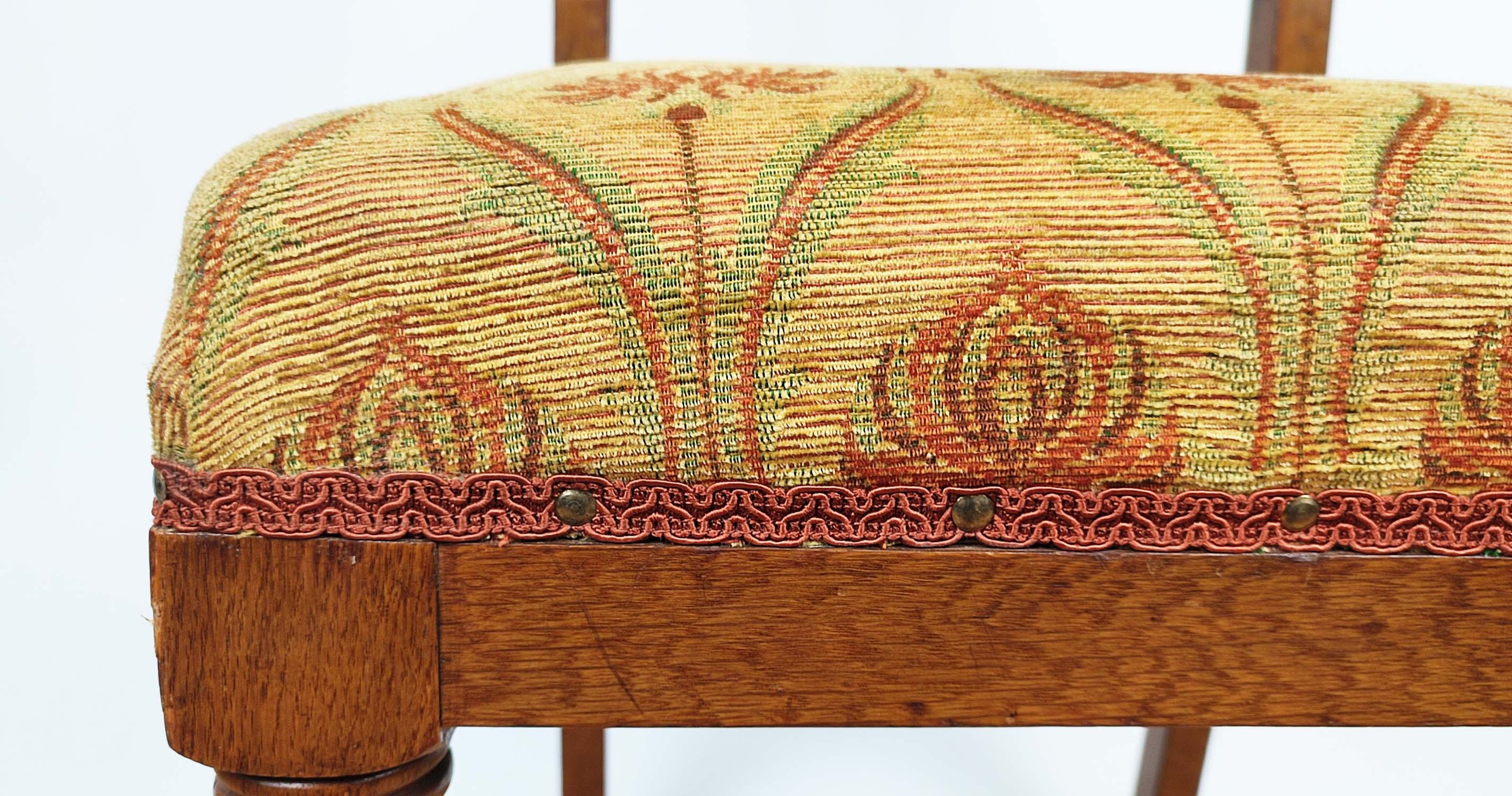 ARTS AND CRAFTS SIDE CHAIRS, a pair, circa 1905 oak the back-splats with carved roundels, - Image 4 of 10