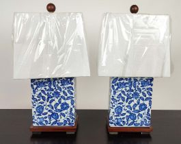 LAUREN RALPH LAUREN HOME TABLE LAMPS, a pair, blue and white ceramic with shades, 44cm H approx. (2)