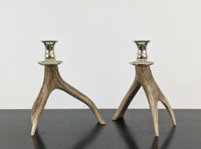 PAOLO MOSCHINO SMALL DEER ANTLER CANDLE STICKS, 22cm H approx each. (2)