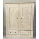 ARMOIRE, French style traditionally grey painted with two panelled doors enclosing generous