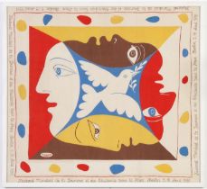 PABLO PICASSO, rare World Festival of Youth and Students for Peace Berlin, scarf on cotton 1951. (