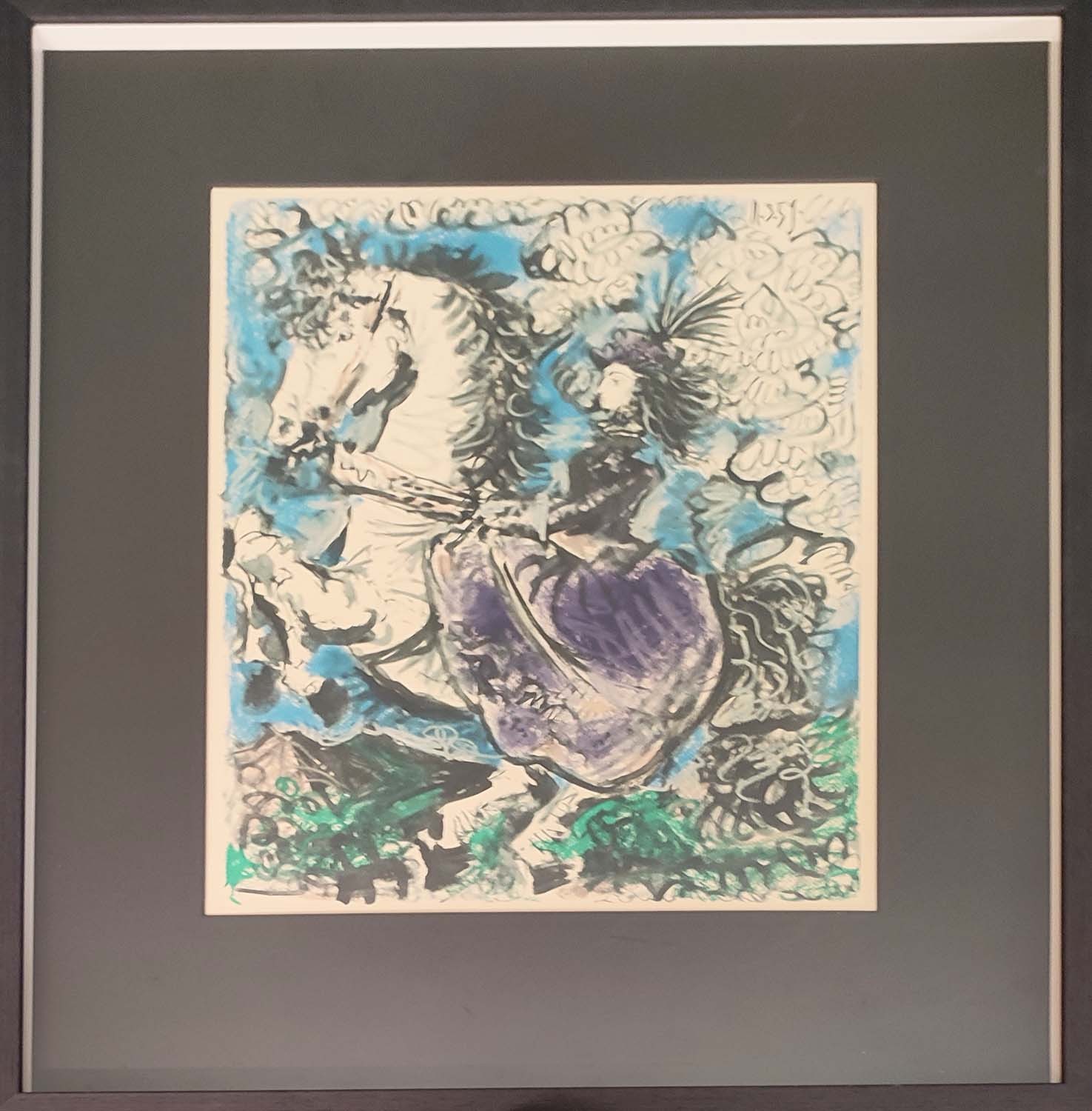 PABLO PICASSO, 'Jacqueline sur un cheval blanc', lithograph on vellum 51cm x 36cm, framed.