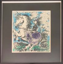 PABLO PICASSO, 'Jacqueline sur un cheval blanc', lithograph on vellum 51cm x 36cm, framed.