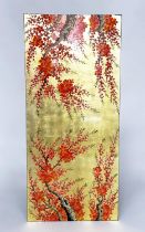 WALL PANEL, rectangular lacquered Japanese blossom, 110cm H x 50cm.
