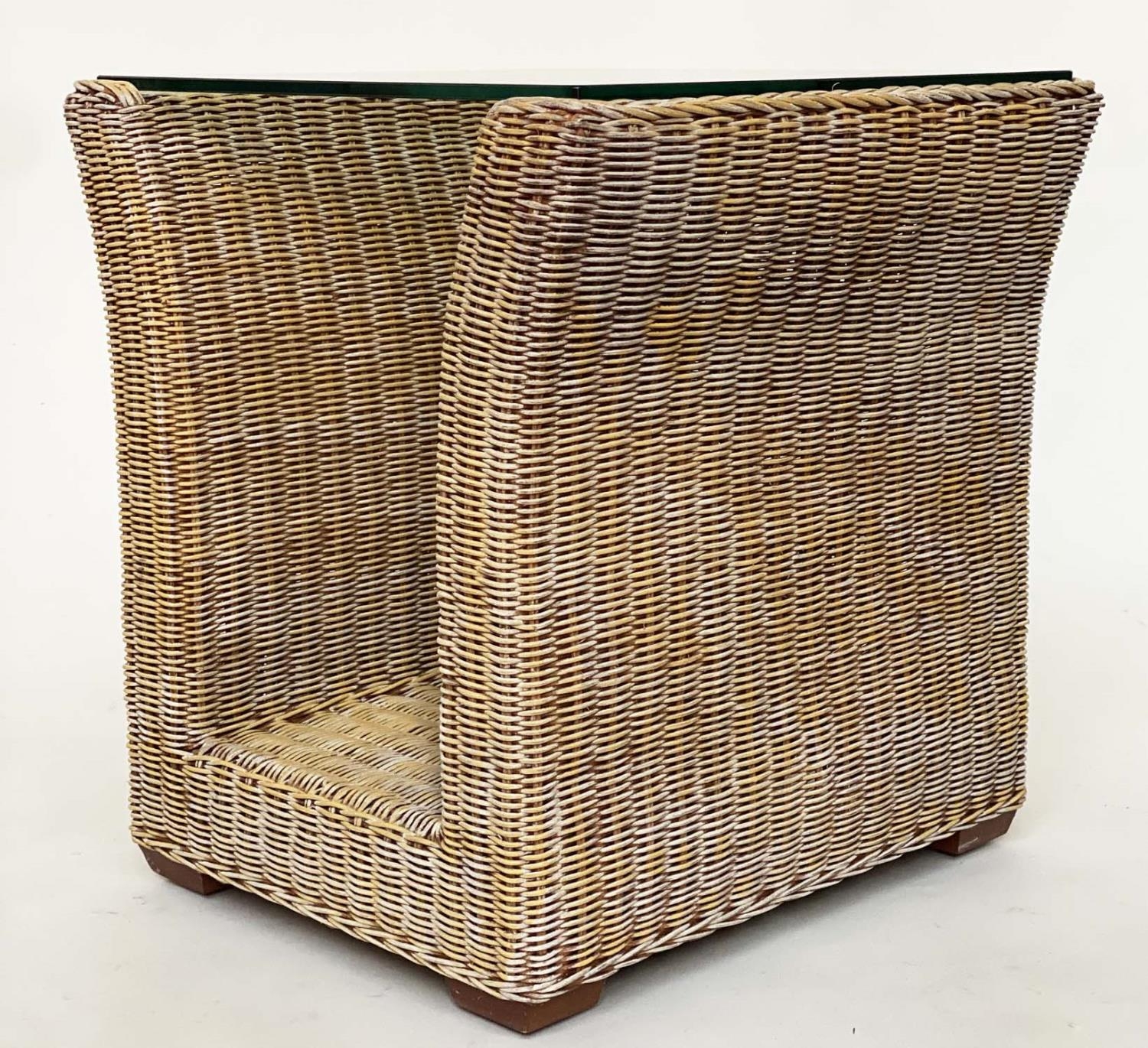 LAMP/OCCASIONAL TABLES, a pair, 1970s woven cane and rattan frame of 'U' form with beveled - Image 9 of 11