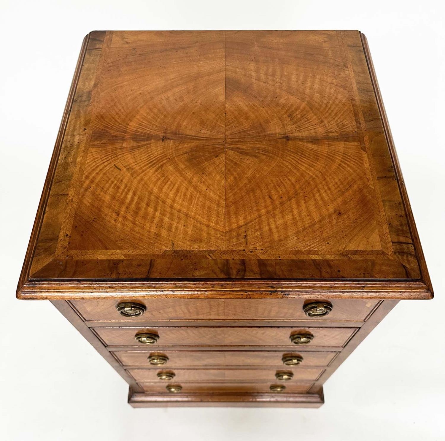 BEDSIDE CHESTS, a pair, George III design figured walnut and crossbanded, each with four drawers, - Image 6 of 10