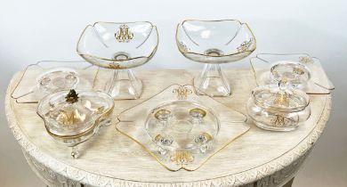 LE ROSEY PARIS ENGRAVED AND GILDED GLASS, late 19th century comprising three gateaux stands a pair