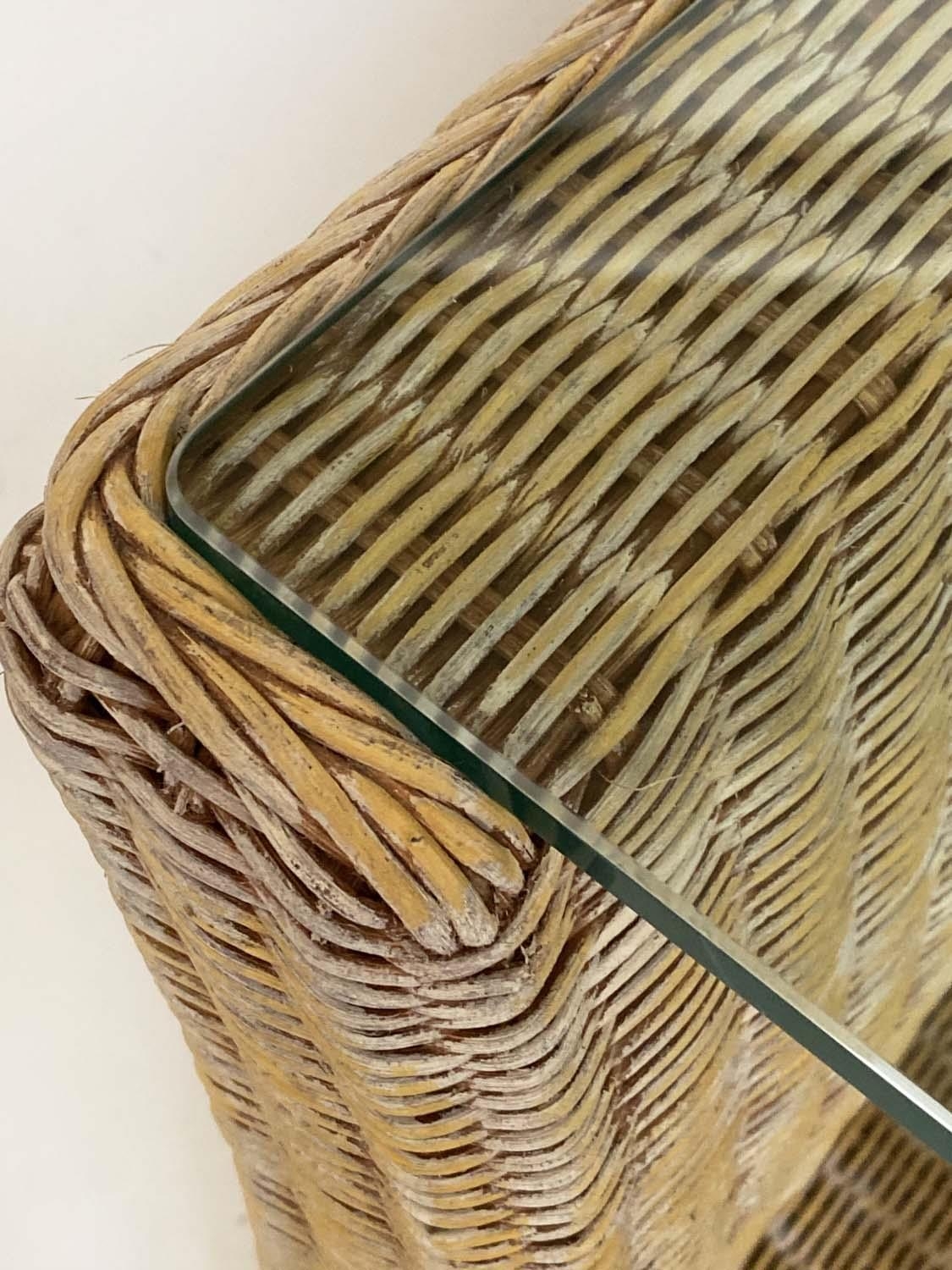LAMP/OCCASIONAL TABLES, a pair, 1970s woven cane and rattan frame of 'U' form with beveled - Image 5 of 11