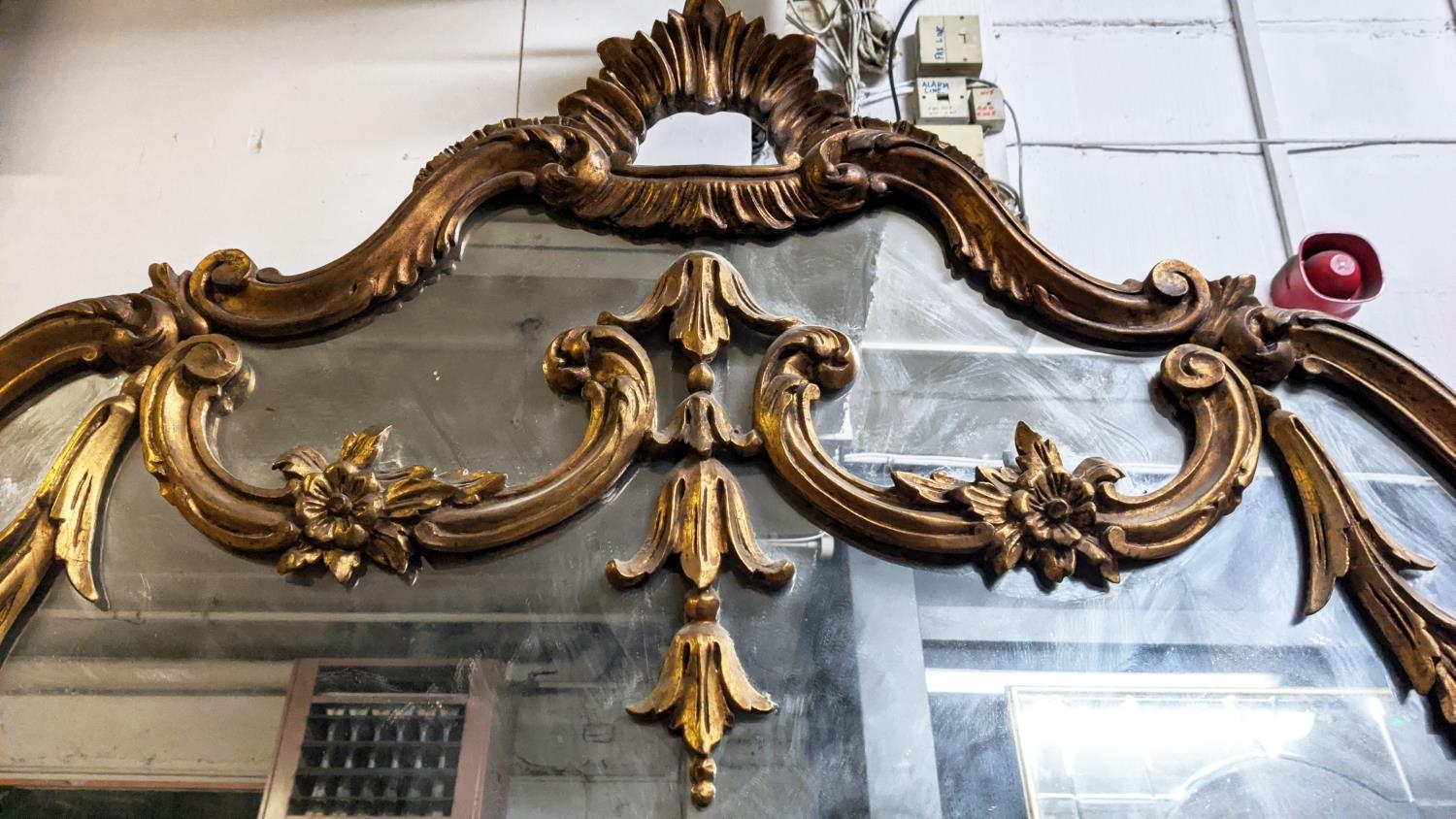 OVERMANTEL MIRROR, 231cm H x 189cm, late 19th/early 20th century giltwood of large proportions - Image 3 of 5