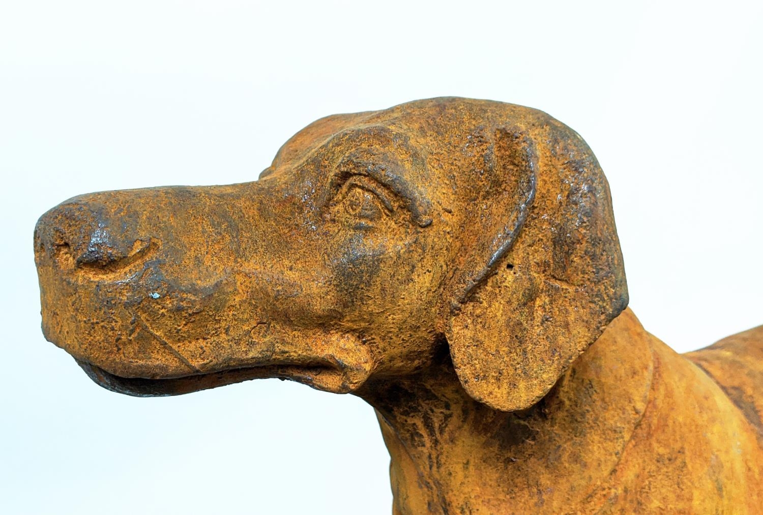 CONTEMPORARY SCHOOL SCULPTURAL DOGS, a pair, cast metal, oxidised finish, 91cm x 21cm x 75cm. (2) - Image 3 of 5