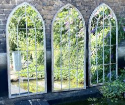 ARCHITECTURAL GARDEN MIRRORS, set of three, 160cm high, 67cm wide, Gothic style with overlaid