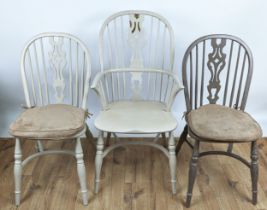 CHALON WINDSOR CARVER CHAIRS, a pair, and eight others in differing shades of paint finish,