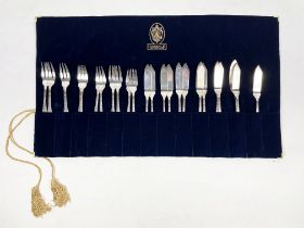 SILVER FISH KNIVES AND FORKS, a set of twelve, marked 60.