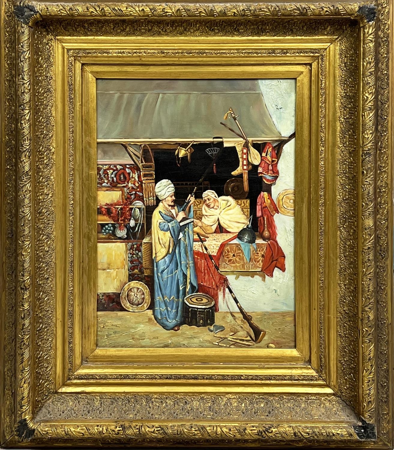 MANNER OF FILIPO BARATTI, 'Market Traders', oil on board, 39cm x 29cm, framed.