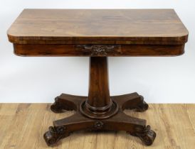 TEA TABLE, 73cm H x 92cm W x 46cm D, William IV rosewood on brass castors.