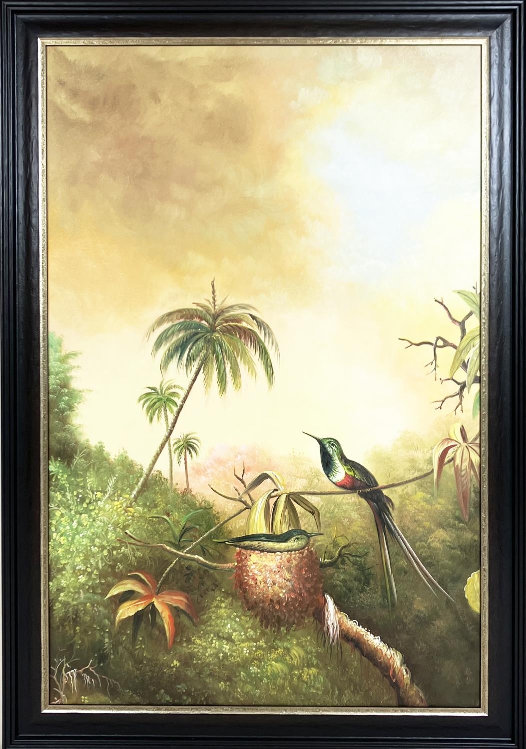 AFTER MARTIN HEADE JOHNSON (18-19-1904) 'Birds of the Tropics - Black Brelasters', oil on canvs,