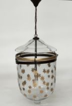 CEILING HALL LANTERN, glass bell jar gilt star decorated with cover, 50cm H x 30cm W.