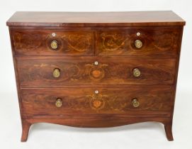 HALL CHEST, 19th century figured mahogany and foliate satinwood inlaid of adapted shallow