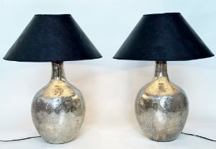 TABLE LAMPS, a pair, Harrington Venetian style silver glass of vase form with shades, 80cm H. (2)